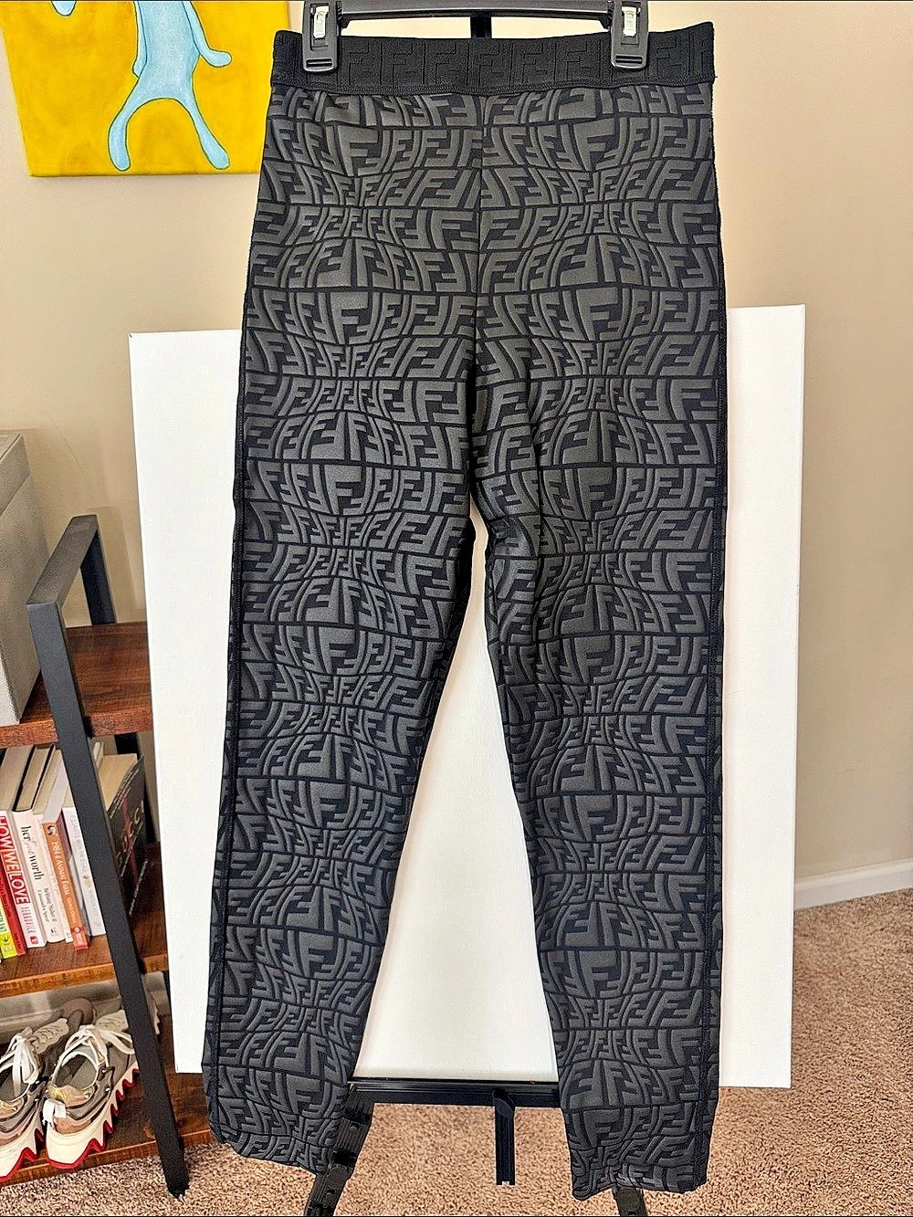 Fendi Monogram Technical Fabric Leggings in Black & Gray, Medium
